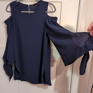 Elegant Navy Blue Cold Shoulder Top